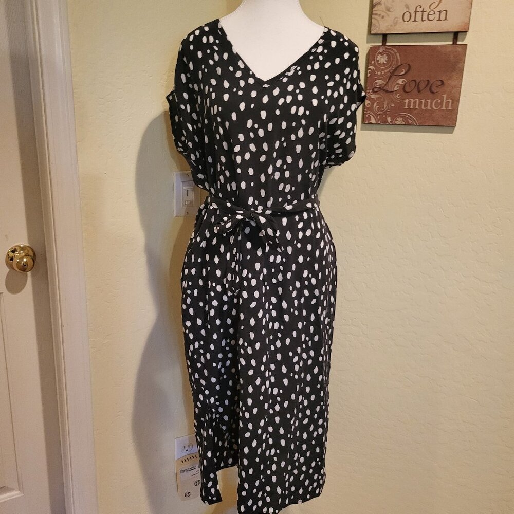 NWT Amour Vert Women's Cindra Black Ivory Washable Silk Midi Dress Size: Small